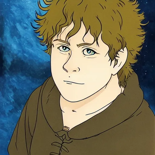 Image similar to samwise gamgee from the anime lord of the rings (1986), studio ghibli, very detailed, realistic