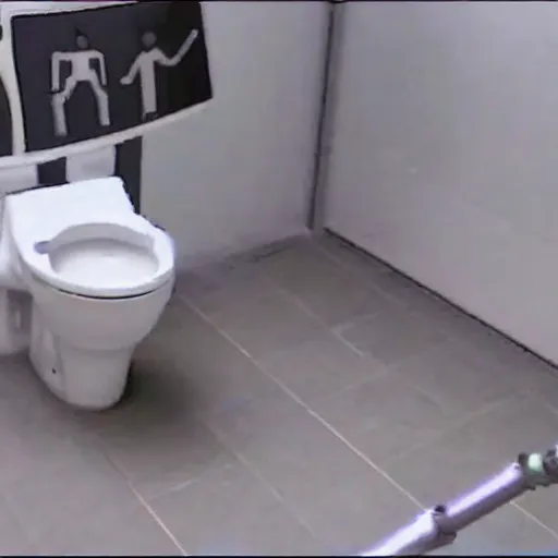 Prompt: flying toilet cctv footage