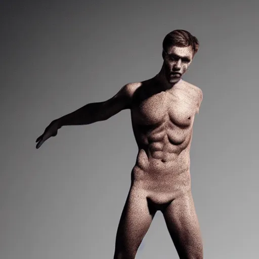 Prompt: an holographic athletic male ghost, photographed by erwin olaf