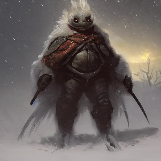 Image similar to anthropomorphic turtle humanoid, carapace, greg rutkowski, blizzard, winter, night, furs, fantasy