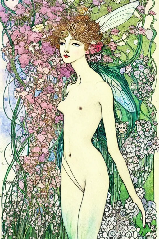 Image similar to realistic portrait of a beautiful fairy princess surrounded by a frame of flowers, detailed art by kay nielsen and walter crane, illustration style, watercolor
