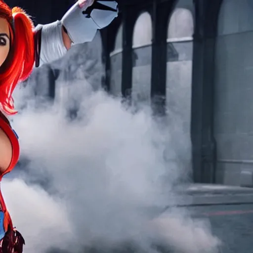 Image similar to A still of Kim Kardashian as Harley Quinn