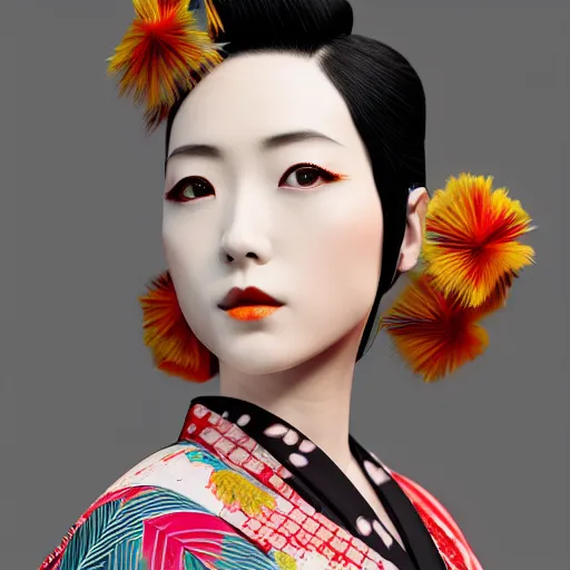 Image similar to japanese kimono inspired avant-garde art, deco fashion, highly detailed, photorealistic portrait, bright studio setting, studio lighting, crisp quality and light reflections, unreal engine 5 quality render