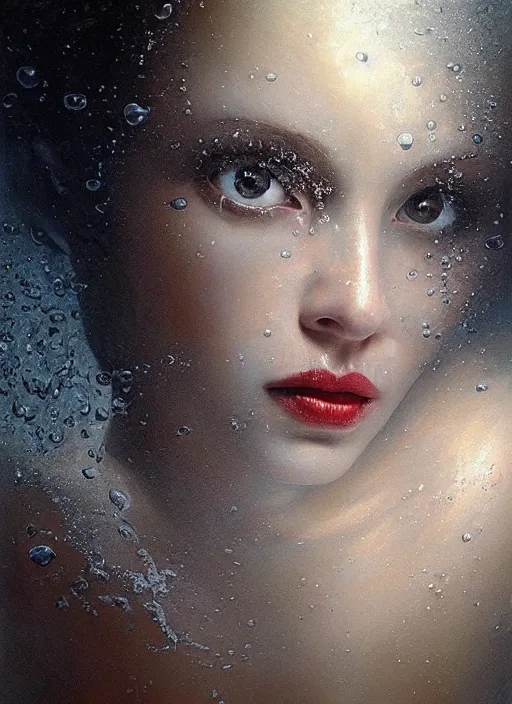 Image similar to a beautiful portrait of a woman submerged in milk only face visible, bathtub, award winning photography, karol bak, rutkowski