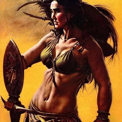 Image similar to jennifer connelly as a warrior maiden by frank frazetta