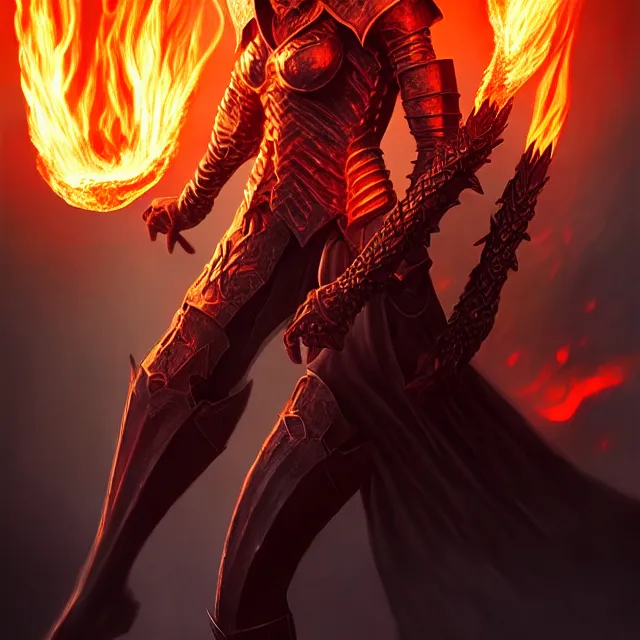 Image similar to hell knight with fire powers, highly detailed, 8 k, hdr, smooth, sharp focus, high resolution, award - winning photo, artgerm, photorealistic