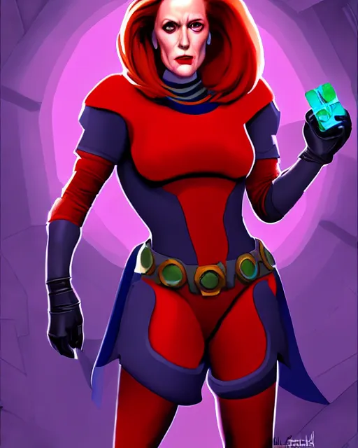 Prompt: dana scully as queen machine, supervillain, villainess, pulp femme fatale, comic cover painting, masterpiece artstation. 8 k, sharp high quality artwork in style of wayne reynolds and don bluth, concept art by jack kirby, blizzard warcraft artwork, hearthstone card game artwork