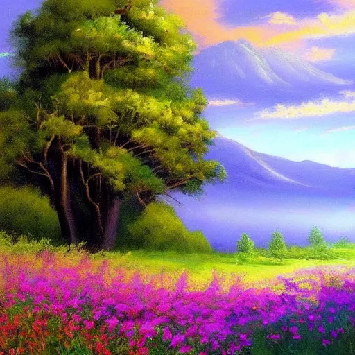 Prompt: a beautiful landscape painting by Bob ross, landscape, breathtaking
