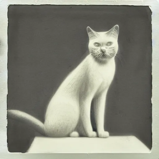 Image similar to filmic noisy bipedal paris web balinese cat zinc pilaster pediment, by kati horna and juan gimenez and edward hopper, art on instagram, charcoal drawing, polaroid photo