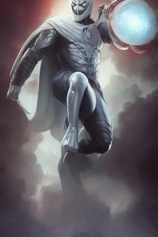 Image similar to characters portrait of Invincible mixed with Moon knight by ArtGerm and Tom Bagshaw, merged character, Full body shot, cinematic opening shot, 4k, highly detailed, cinematic lighting