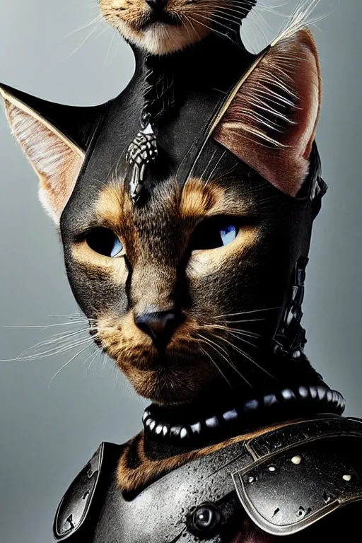 Prompt: head and shoulders portrait of a warrior, tabaxi, black cat, male, breastplate, magical, high fantasy, d & d, by annie liebovitz, face details, extremely detailed, vogue fashion photo