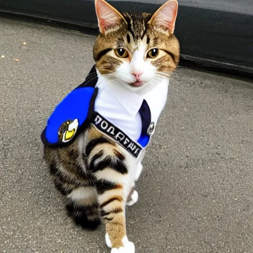 Prompt: a cat wearing a policeman outfit