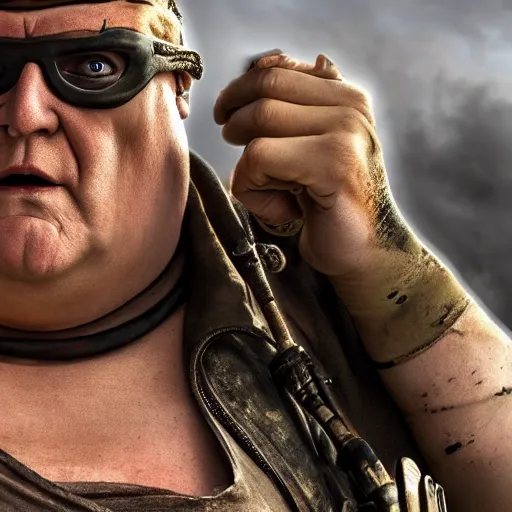 Prompt: peter griffin as immortan joe in mad max fury road, 4k, high detail, high-resolution photograph, professional photography, ultra-detail