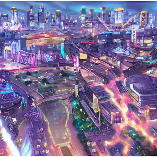 Image similar to anime style concept art of magical tokyo city