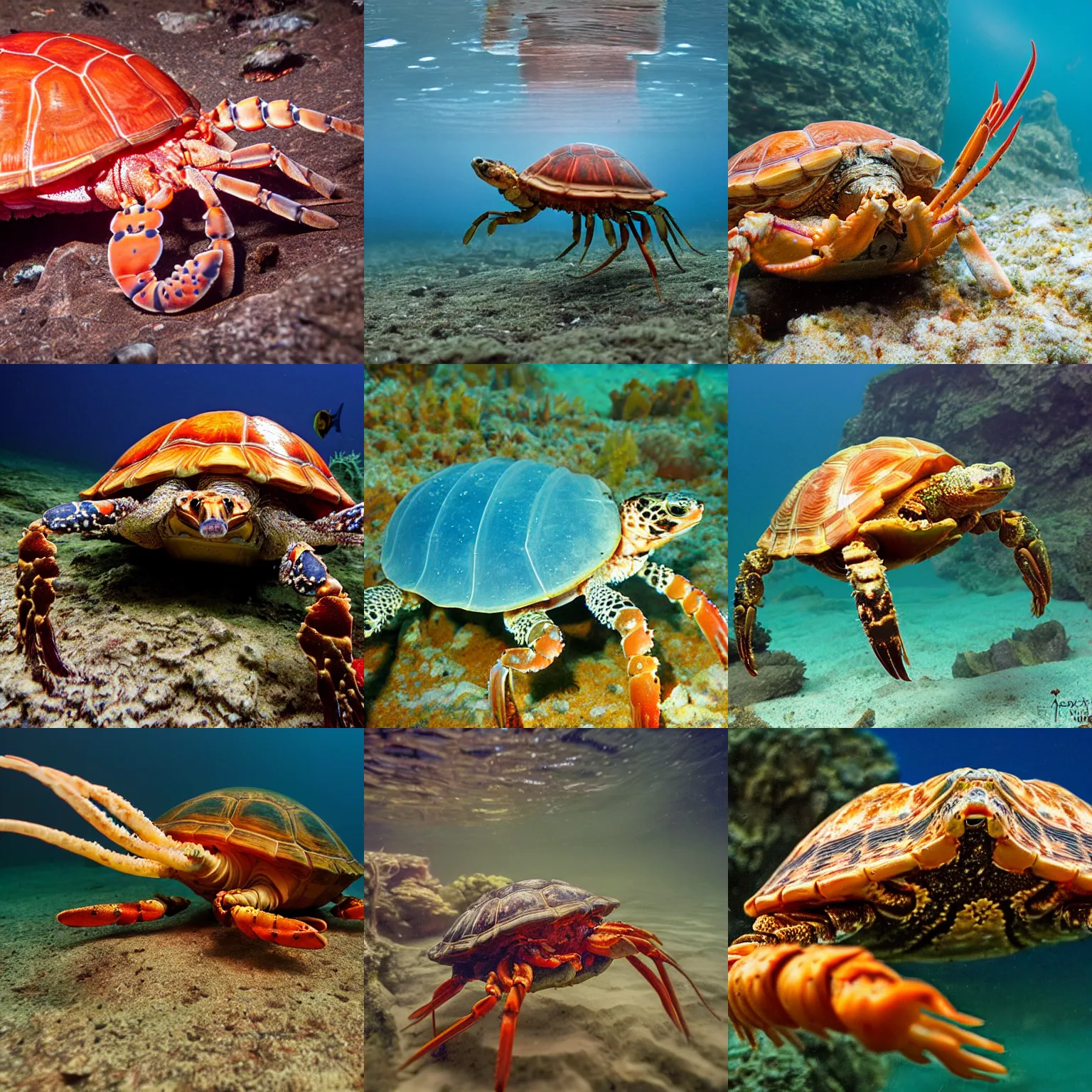 Prompt: a lobster-tortoise-jellyfish, wildlife photography