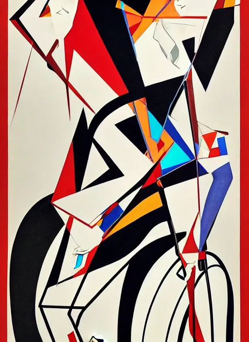 Image similar to constructivism monumental dynamic graphic super flat style figurative gnarly detailed portrait by avant garde painter and leon bakst, illusion surreal art, highly conceptual figurative art, intricate detailed illustration drawing, controversial poster art, geometrical drawings, no blur