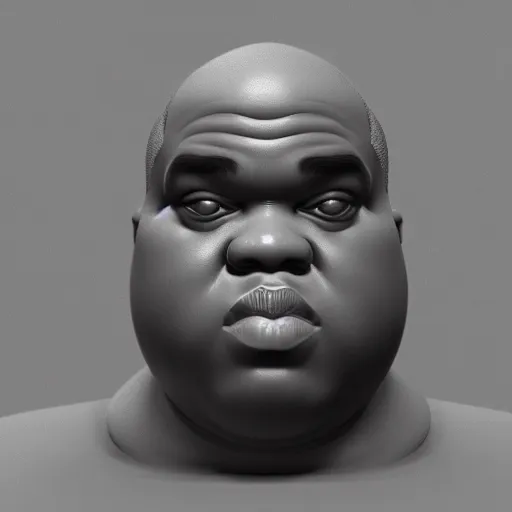 Prompt: Low-poly Clay render of a cute notorious BIG; trending on artstation, Octane render, Unreal Engine, highly detailed