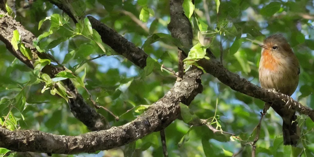 Prompt: in a tree by the brook, there's a songbird who sings,,