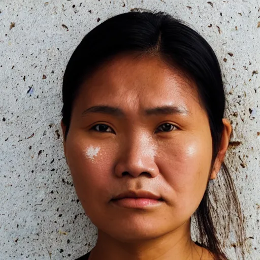 Image similar to oily faced heavy - set filipina woman closeup portrait with a giant white - head pimple on her face