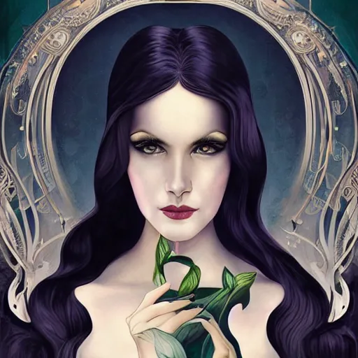 Image similar to an art nouveau, ( streamline moderne ), multi - racial portrait in the style of anna dittmann and charlie bowater and chanthara. very large, clear, expressive, and intelligent eyes. centered, ultrasharp focus, dramatic lighting, photorealistic digital matte painting, intricate symmetrical ultra detailed background.