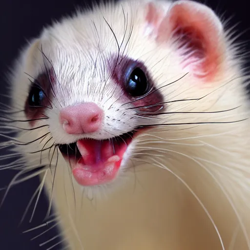 Prompt: ferret side view with open mouth, realistic