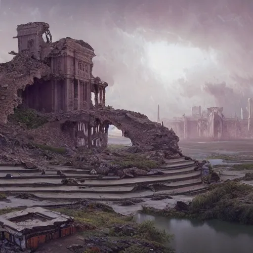 Image similar to the tarnished discovers the ruins of a city in the lands between, matte painting, detailed, elden ring, oil on canvas, by beeple