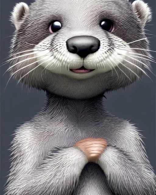 Image similar to character concept art of a cute young male grey anthropomorphic gray furry otter | | cute - fine - face, pretty face, key visual, realistic shaded perfect face, fine details by stanley artgerm lau, wlop, rossdraws, james jean, andrei riabovitchev, marc simonetti, and sakimichan, trending on artstation