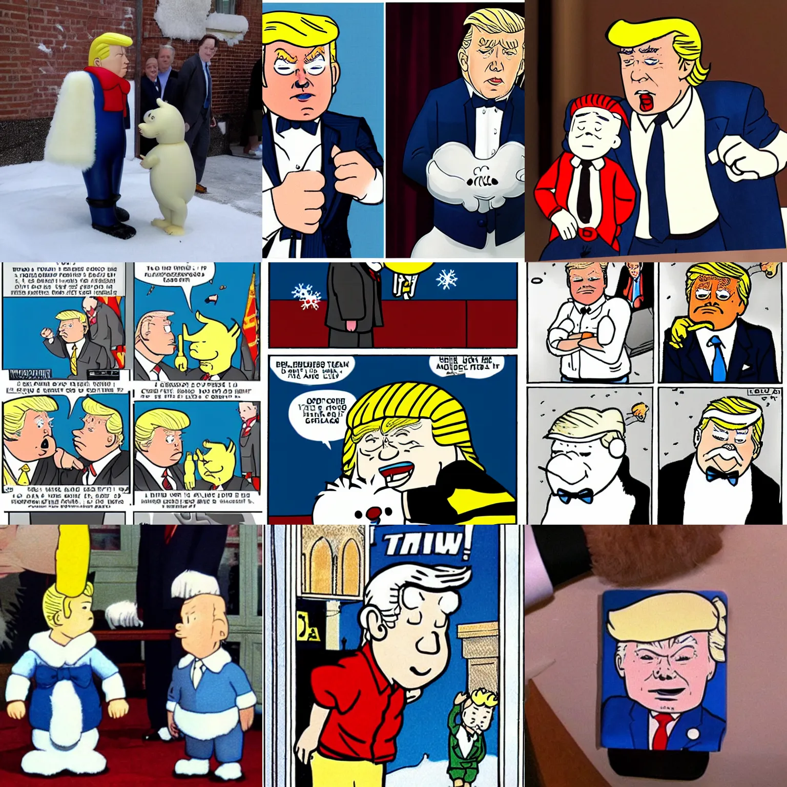 Image similar to Snowy and Tintin as Donald Trump