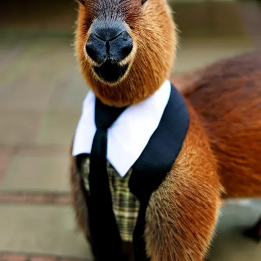 Image similar to an antropomorphic capybara wearing a suit