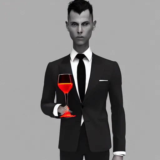 Image similar to portait drawing of a dragon male wearing tuxedo holding a 🍷, digital art, digital painting, masterpiece, elegant, hyper realistic, award winning, 8 k, behance, artstation, unreal engine 5, octane render, masterpiece, sharp focus, intricate, ornate