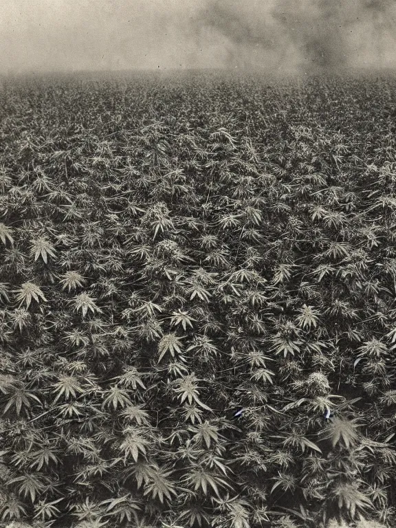 Image similar to cannabis field on fire, ww1 photo, grainy, high detail, high resolution,