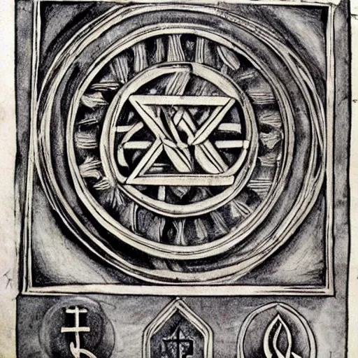Image similar to magic holy fire iconography old book vintage bible occult rune sketch alchemy ink