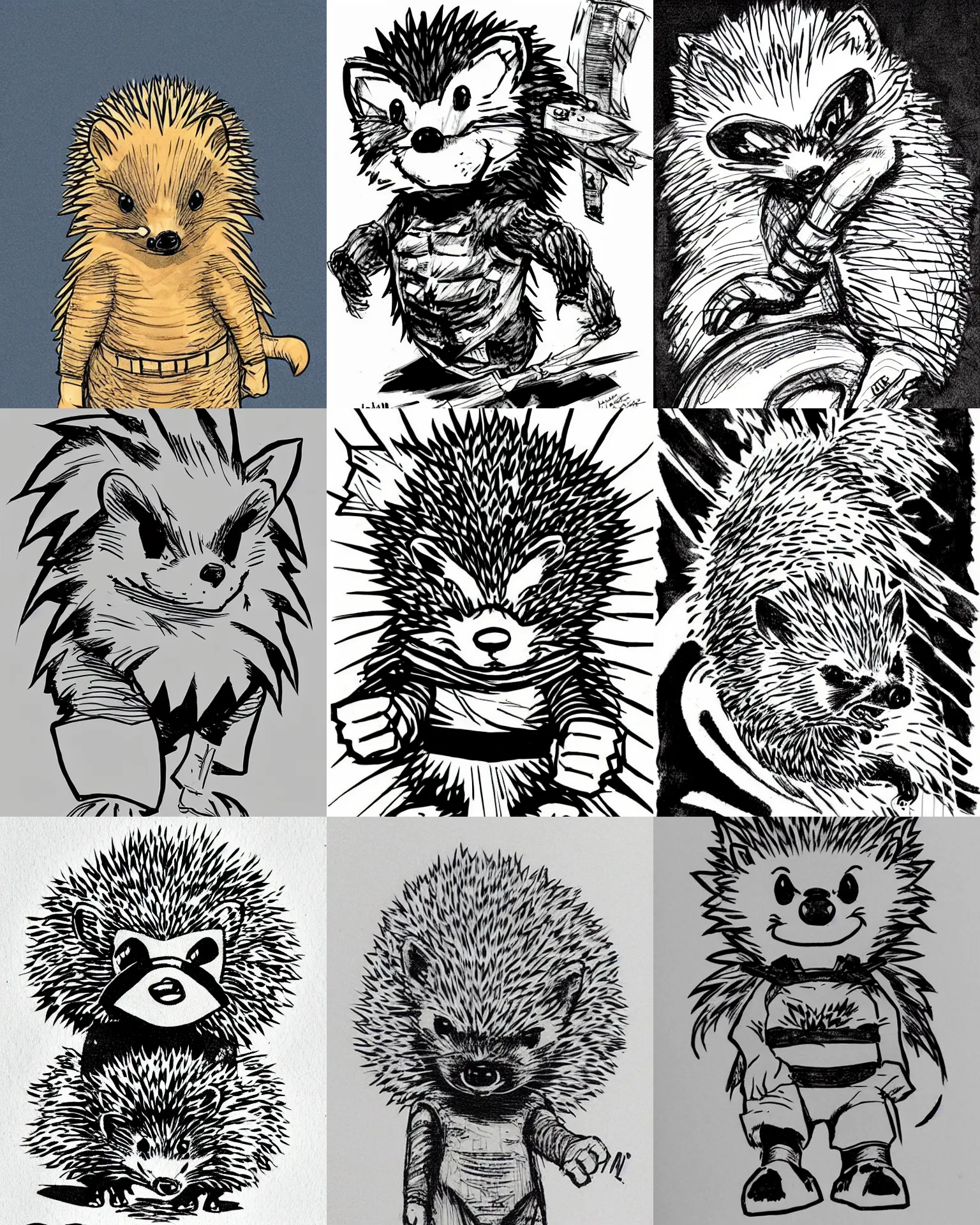 Prompt: hedgehog!!! jim lee!!! medium shot!! flat ink sketch by jim lee close up in the style of jim lee, mummy bandage comic book hedgehog animal by jim lee