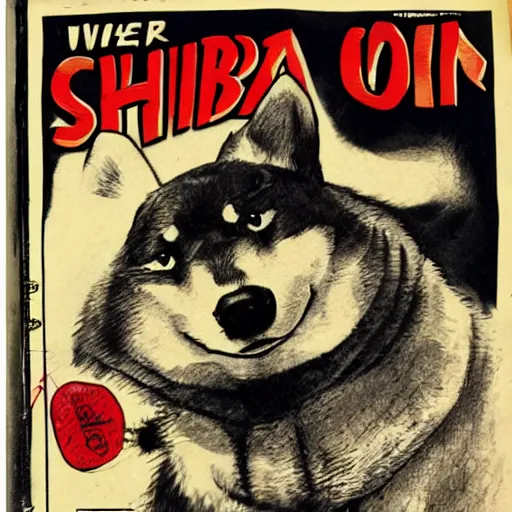 Image similar to noir comic book cover of shiba inu, artistic, high detail