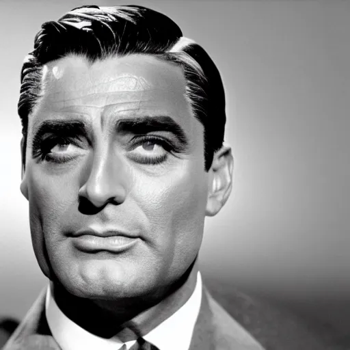 Prompt: The actor, Cary Grant as Superman, lazer beams come out of his eyes,