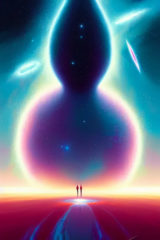 Prompt: standing on the shoulders of giants, celestial collision, birth of a star by christopher balaskas and john harris and dan mumford, hyperrealistic, high detail, ultra detailed, space, nebula, sharp focus, stellar formation, astronomy, science