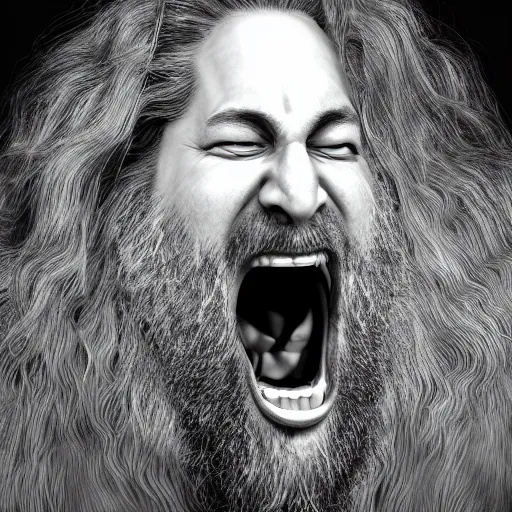 Prompt: richard stallman screaming, angry, furious, photograph, photorealistic, detailed, 8k HDR, trending on artstation,