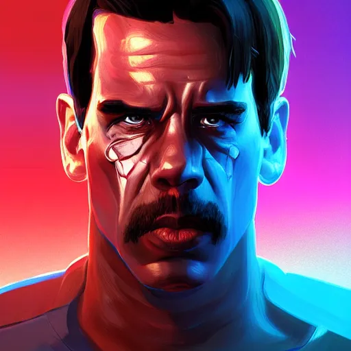 Image similar to Portrait of an Anthony Kiedis Terminator, half of his face looks like the Terminator without skin, mattepainting concept Blizzard pixar maya engine on stylized background splash comics global illumination lighting artstation lois van baarle, ilya kuvshinov, rossdraws