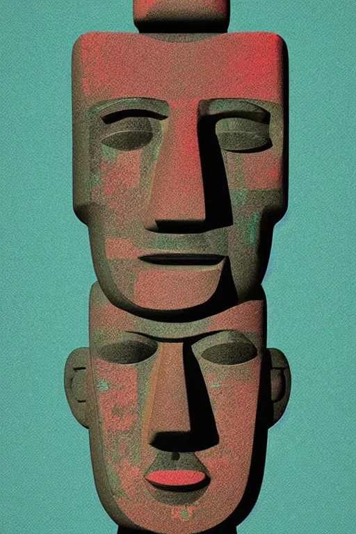 Image similar to cubist moai statue cutout digital illustration cartoon colorful beeple