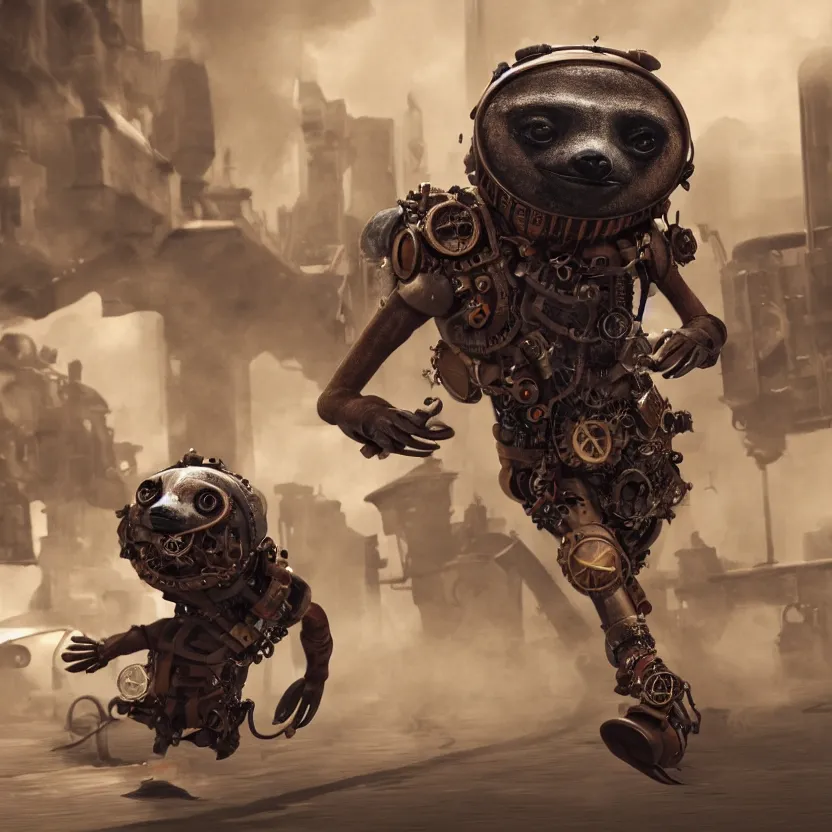 Prompt: Steampunk sloth running. 4k, octane render, realistic, trending on artstation