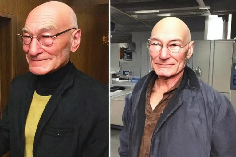 Image similar to photo of a person who looks like a mixture between patrick stewart and brent spiner