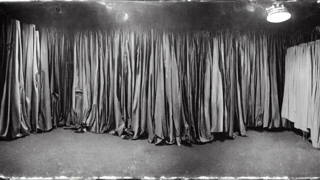 Prompt: pinhole sample photo of a circus dressing room