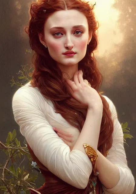 Image similar to sansa angeline jolie, intricate, elegant, highly detailed, digital painting, artstation, concept art, smooth, sharp focus, illustration, art by artgerm and greg rutkowski and alphonse mucha and william - adolphe bouguereau