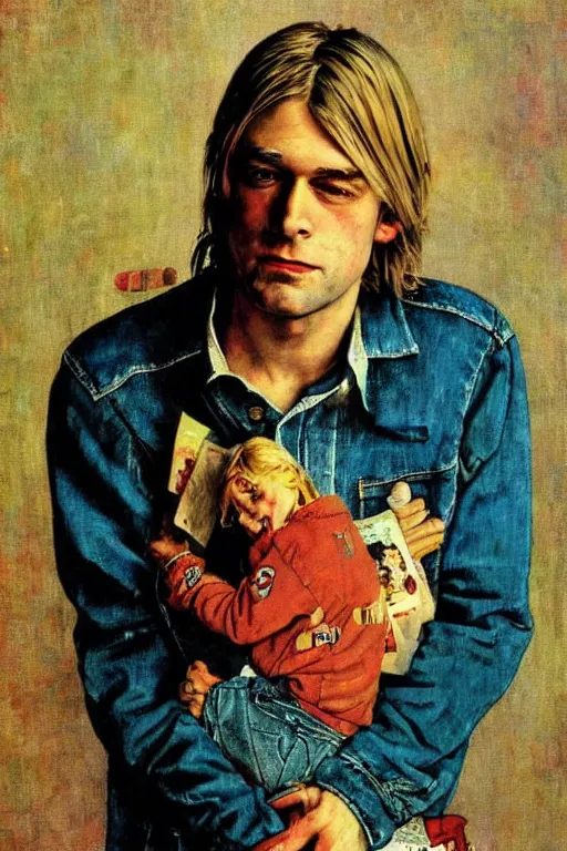 Image similar to kurt cobain from nirvana painted by norman rockwell