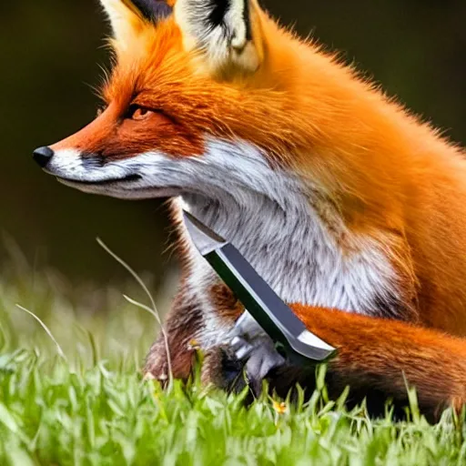 Image similar to a fox holding a knife in its jaws