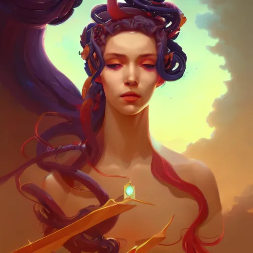 Image similar to a beautiful portrait of medusa, concept art by pete mohrbacher and guweiz and ilya kuvshinov, digital art, highly detailed, intricate, sharp focus, trending on artstation hq, deviantart, unreal engine 5, 4 k uhd image
