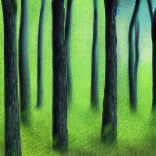 Prompt: forest of trees without bark, trunks are green, like stems, digital art