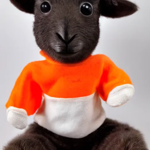 Image similar to cute lamb wearing orange inmate clothes