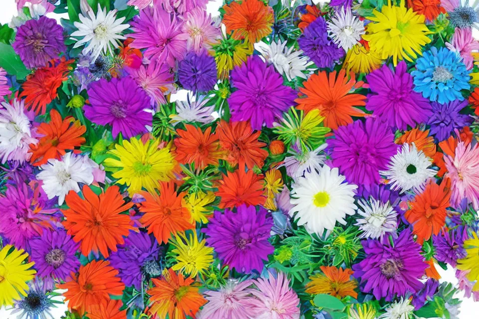 Image similar to a bouquet of colorful alien flowers from another planet on a white background