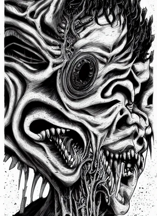 Prompt: digital _ painting _ of _ junji ito horror black and white _ by _ filipe _ pagliuso _ and _ justin _ gerard _ symmetric _ fantasy _ highly _ detailed _ realistic _ intricate _ port